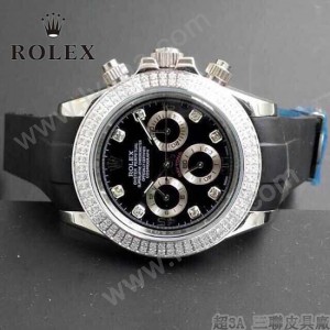ROLEX-011-3 型男必備宇宙型迪通拿閃亮銀鑲鑽膠帶款腕錶