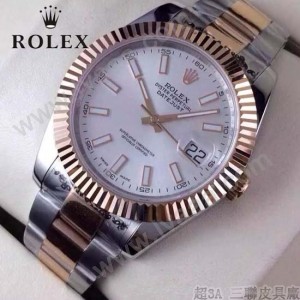 ROLEX-07-25 時尚新款商務男士間玫瑰金系列日誌型藍寶石鏡面鋼帶腕錶