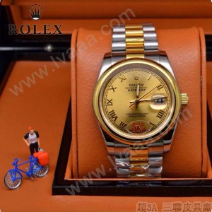 ROLEX-06-7 人氣熱銷商務男士間金系列日誌型藍寶石鏡面鋼帶款腕錶