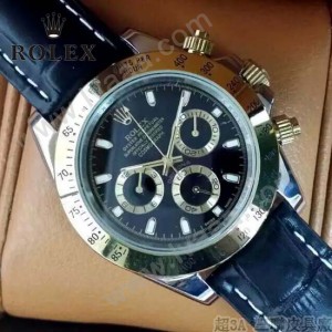 ROLEX-012-5 新款商務男士宇宙型迪通拿間金外圈皮帶款腕錶