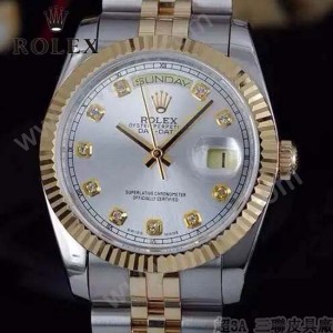 ROLEX-07-30 時尚新款商務男士間金系列日誌型藍寶石鏡面鋼帶腕錶
