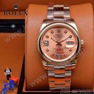 ROLEX-07-14 型男必備商務精英玫瑰金日誌型藍寶石鏡面鋼帶腕錶