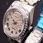 ROLEX-04 時尚奢華情侶款滿天星系列日誌型藍寶石鏡面鋼帶款腕錶