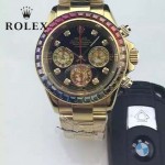 ROLEX-018 潮流商務男士三眼外圈鑲鑽藍寶石鏡面石英腕錶