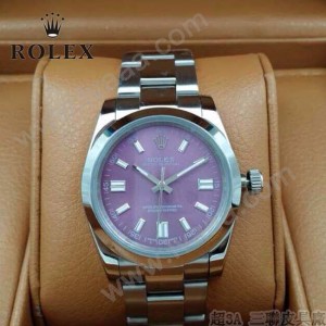 ROLEX-021-23 時尚商務男士日誌型紫色錶盤藍寶石鏡面鋼帶款腕錶