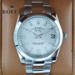 ROLEX-021-17 時尚商務男士日誌型白色錶盤藍寶石鏡面鋼帶款腕錶