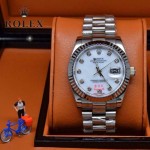 ROLEX-021 時尚商務男士日誌型白色錶盤鑲鑽藍寶石鏡面鋼帶款腕錶