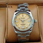 ROLEX-021-22 時尚商務男士日誌型淡黃色錶盤藍寶石鏡面鋼帶款腕錶