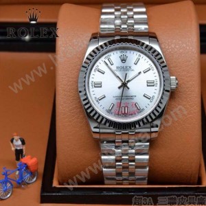 ROLEX-021-10 時尚商務男士日誌型白色錶盤藍寶石鏡面鋼帶款腕錶