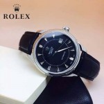 ROLEX-024-2 時尚男士切利尼系列黑色閃亮銀藍寶石鏡面 皮帶款腕錶