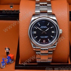 ROLEX-021-12 時尚商務男士日誌型黑色錶盤藍寶石鏡面鋼帶款腕錶