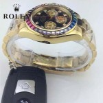 ROLEX-018 潮流商務男士三眼外圈鑲鑽藍寶石鏡面石英腕錶