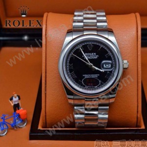 ROLEX-021-3 時尚商務男士日誌型黑色錶盤藍寶石鏡面鋼帶款腕錶