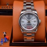 ROLEX-021-11 時尚商務男士日誌型銀色錶盤藍寶石鏡面鋼帶款腕錶