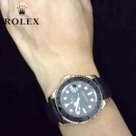 ROLEX-017-2 歐美休閒男士遊艇名仕系列閃亮銀黑色硅膠帶腕錶