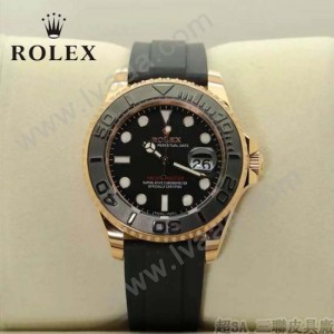 ROLEX-017 歐美休閒男士遊艇名仕系列土豪金黑色硅膠帶腕錶