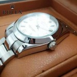 ROLEX-021-17 時尚商務男士日誌型白色錶盤藍寶石鏡面鋼帶款腕錶