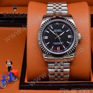 ROLEX-021-9 時尚商務男士日誌型黑色錶盤藍寶石鏡面鋼帶款腕錶