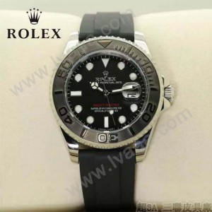 ROLEX-017-2 歐美休閒男士遊艇名仕系列閃亮銀黑色硅膠帶腕錶