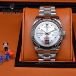 ROLEX-021-4 時尚商務男士日誌型白色錶盤藍寶石鏡面鋼帶款腕錶