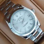 ROLEX-021-17 時尚商務男士日誌型白色錶盤藍寶石鏡面鋼帶款腕錶