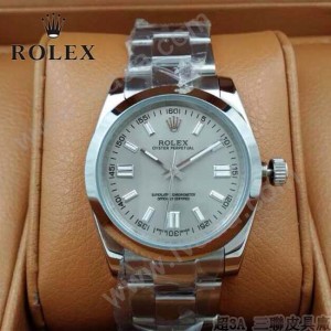 ROLEX-021-21 時尚商務男士日誌型銀色錶盤藍寶石鏡面鋼帶款腕錶