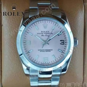 ROLEX-021-18 時尚商務男士日誌型白色錶盤藍寶石鏡面鋼帶款腕錶
