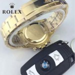 ROLEX-018 潮流商務男士三眼外圈鑲鑽藍寶石鏡面石英腕錶