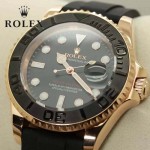 ROLEX-017 歐美休閒男士遊艇名仕系列土豪金黑色硅膠帶腕錶