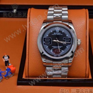 ROLEX-021-5 時尚商務男士日誌型黑色錶盤藍寶石鏡面鋼帶款腕錶