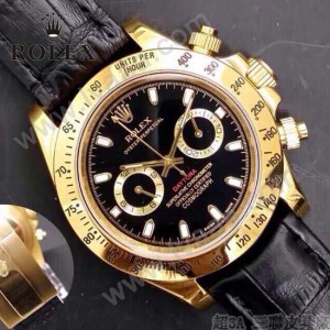 ROLEX-012-14 新款商務男士宇宙型迪通拿土豪金皮帶款腕錶