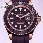 ROLEX-017 歐美休閒男士遊艇名仕系列土豪金黑色硅膠帶腕錶