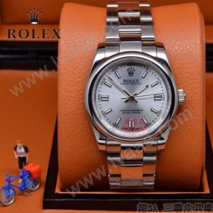 ROLEX-021-11 時尚商務男士日誌型銀色錶盤藍寶石鏡面鋼帶款腕錶