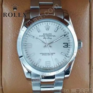 ROLEX-021-17 時尚商務男士日誌型白色錶盤藍寶石鏡面鋼帶款腕錶