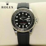 ROLEX-017-2 歐美休閒男士遊艇名仕系列閃亮銀黑色硅膠帶腕錶