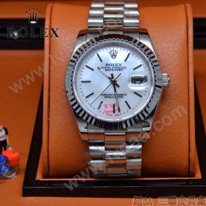 ROLEX-021-2 時尚商務男士日誌型白色錶盤藍寶石鏡面鋼帶款腕錶