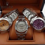 ROLEX-021-21 時尚商務男士日誌型銀色錶盤藍寶石鏡面鋼帶款腕錶