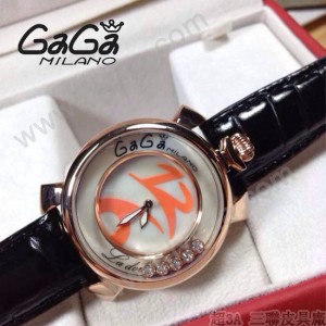 GAGA-60 專櫃新款時尚女士黑色配橙色金圈活力走珠系列腕錶