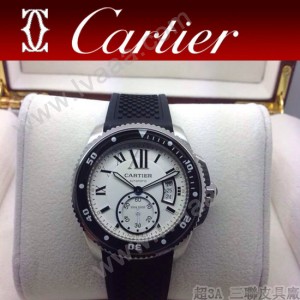 CARTIER-167 新款男士閃亮銀卡利博潛水系列膠帶款進口機械腕錶
