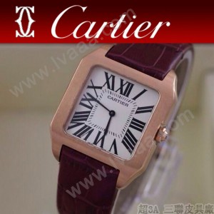 CARTIER-141 時尚新款男女款紫色杜蒙系列兩針設計藍寶石款腕錶