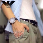 ARMANI-195 時尚潮流男士商務系列原單皮帶打孔石英腕錶