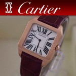 CARTIER-141 時尚新款男女款紫色杜蒙系列兩針設計藍寶石款腕錶