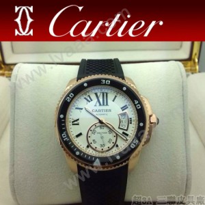CARTIER-168 新款男士卡利博潛水系列膠帶款進口機械腕錶