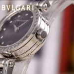 Bvlgari-47 人氣百搭新款閃亮銀黑底鑲鑽藍寶石鏡面鋼間陶瓷女士石英腕錶