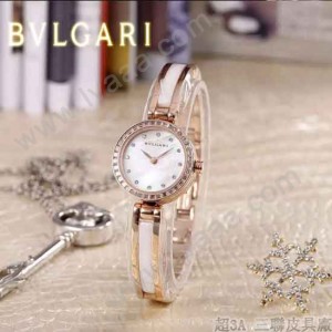 Bvlgari-48 人氣百搭新款土豪金白底鑲鑽藍寶石鏡面鋼間陶瓷女士石英腕錶