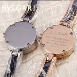 Bvlgari-47 人氣百搭新款閃亮銀黑底鑲鑽藍寶石鏡面鋼間陶瓷女士石英腕錶