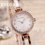Bvlgari-48 人氣百搭新款土豪金白底鑲鑽藍寶石鏡面鋼間陶瓷女士石英腕錶