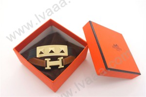 HERMES 00109 愛馬仕朋克鉚釘黑色平紋金面手鐲手帶