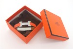 HERMES 00110 愛馬仕朋克鉚釘橙色十字紋銀面手鐲手帶