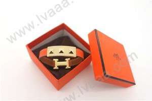 HERMES 00107 愛馬仕朋克鉚釘橙色平紋金面手鐲手帶